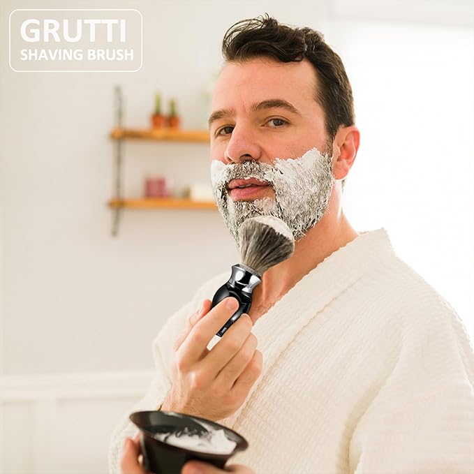 Men's Luxury Shaving Brush - GRUTTI Shave Brush for Wet Shave Using Shaving Cream & Soap，Professional, Fast - Lathering, No - Shedding, Synthetic Bristles - for Men Gift