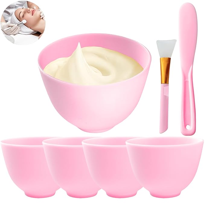 7Pcs Silicone Facial Mask Bowl DIY Face Mask Mixing Bowl for Home Salon Spa Face Skin Applicator Bowl, Pink
