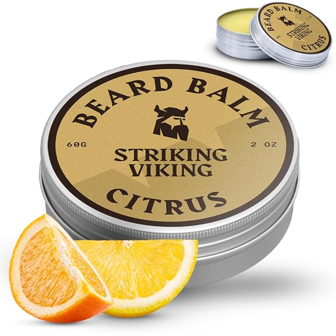 Striking Viking Beard Balm for Men - 2 Fl Oz, Pack of 1, Citrus - Travel Beard Softener - Flexible Styling & Mustache Conditioner