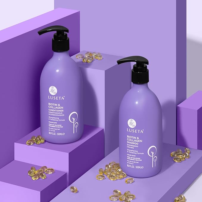 Luseta Biotin Shampoo and Conditioner for Hair - Thickening Shampoo for Thinning Hair- Infused with Argan Oil to Damaged Dry Hair - Sulfate Free Paraben Free-2 x 16.9 fl oz