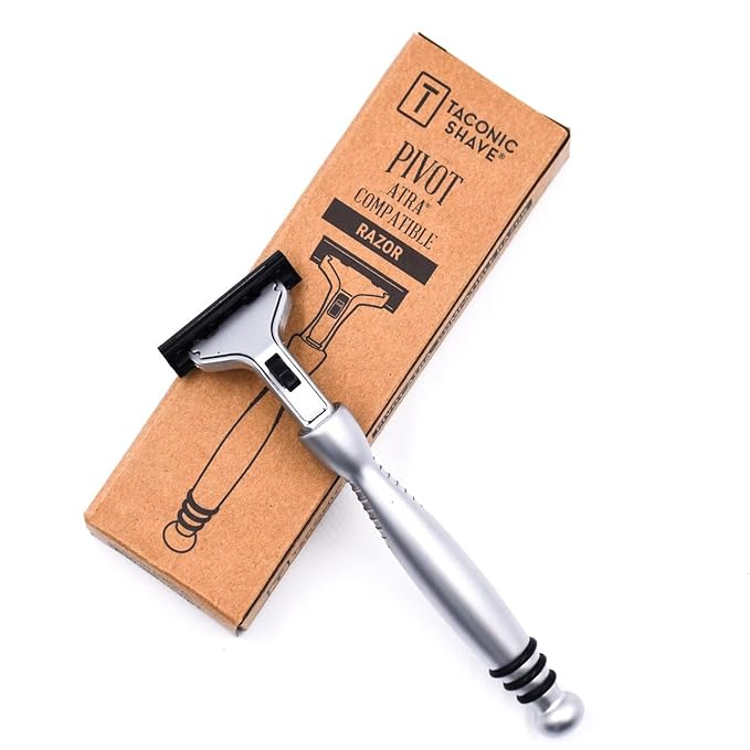 Taconic All‑Metal Heavyweight Chrome Razor – Gillette® Atra-Compatible Twin Blade Handle with 10 Pivot Plus Personna Blades, Ergonomic Grip, Durable Design