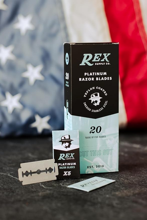 Rex Supply Co., 100 Double Edge Safety Razor Blades, Platinum Coated, Made in the Czech Republic