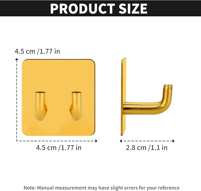 Snailhouse Razor Holder for Shower, 2 Pack Stainless Steel Self Adhesive Bathroom Razor Shaver Towel Hooks Hanger Stand for Wall, Gold