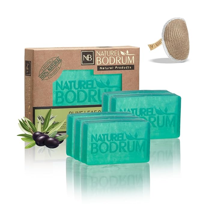 Turkish Olive Leaf Oil Organic Soap Bar for Women and Men, Pack of 5 Glycerin Soap Bars - Balancing & Hydrating Bar Soap with Olive Leaf Extract - Natural & Vegan Spa Gift, for All Skin Types