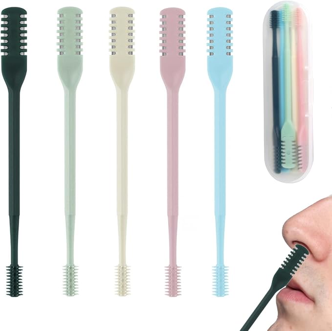 5Pcs 2-in-1 Nasal Hair Cutter, Upgrade Double Sided Nose Hair Trimmer, Portable 360° Rotating Manual Nostril Hairs Remover Tool for Men and Women, 5 Colors