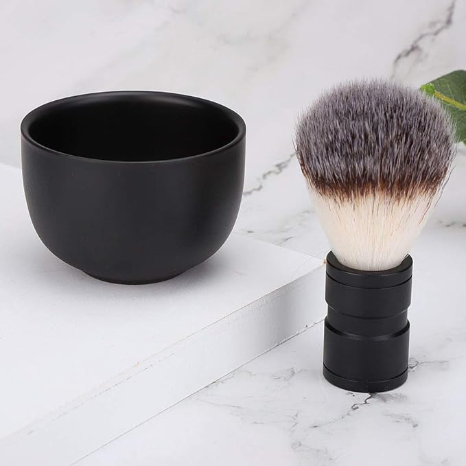 Men's Beard Shaver Set, with Stainless Steel Shaving Soap Bowl Soft Hair Brush Beard Cleaning Tool Kits for Home or Hair Salon Barber(Black)