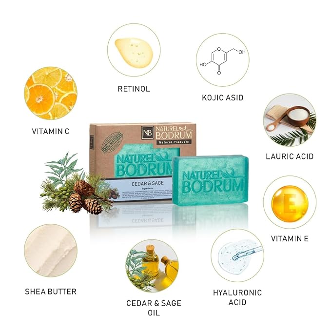 Cedar Sage Organic Soap Bar for Women & Men - Glycerin Soap Bar, Skin Repair & Pore Cleansing Facial & Body Bar Soap with Vitamins C&E - Natural & Vegan Spa Gift, for All Skin Types