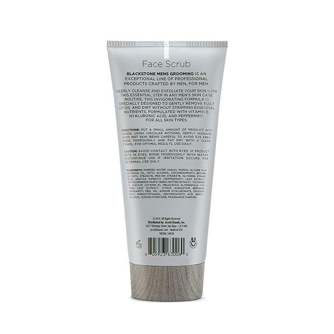 Blackstone Men's Grooming 2-in-1 Facial Scrub & Shave Gel with Vitamin E & Peppermint - Cleanse & Exfoliate | Hydrates Skin After Shaving | Paraben & Cruelty Free | USA Made, Sandalwood (6 oz)