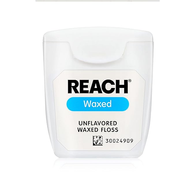 REACH Waxed Dental Floss,Unflavored, Plaque Remover for Teeth, Shred Resistant, Floss Slide Smoothly, Easy to Use, Waxed, Deep Cleaning Teeth, Oral Care, PFAS Free for Adults & Kids, 55 yd (Pack of 4)