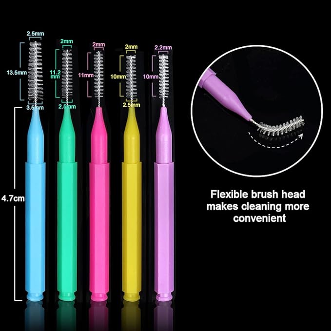 ewinever 100 Pieces Interdental Brush, Toothpicks Tooth Flossing Head Oral Dental Hygiene Brush, Braces Teeth Cleaner Dental Floss Stick Tooth Cleaning Tool