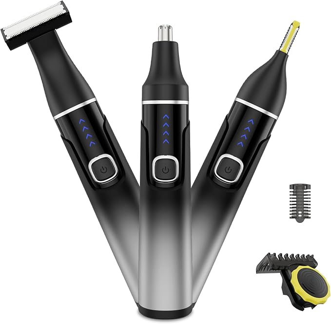 Nose Hair Trimmer for Men, 2025 Professiona Painless USB Rechargeable Eyebrow Trimmer, Waterproof Ear and Nose Hair Trimmer for Men Women, Facial Hair Remover with Adjustable Comb, Dual Edge Blades