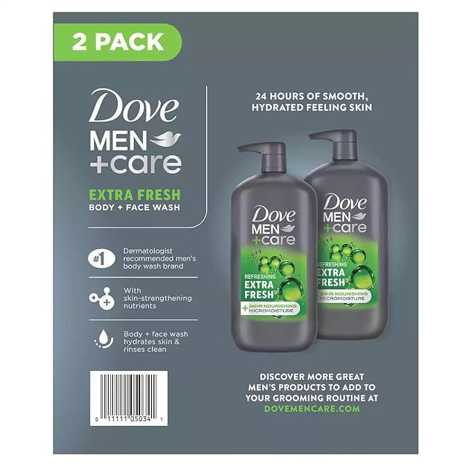 Dove Men+Care Body and Face Wash Extra Fresh, 32 Fluid Ounce (Pack of 2)