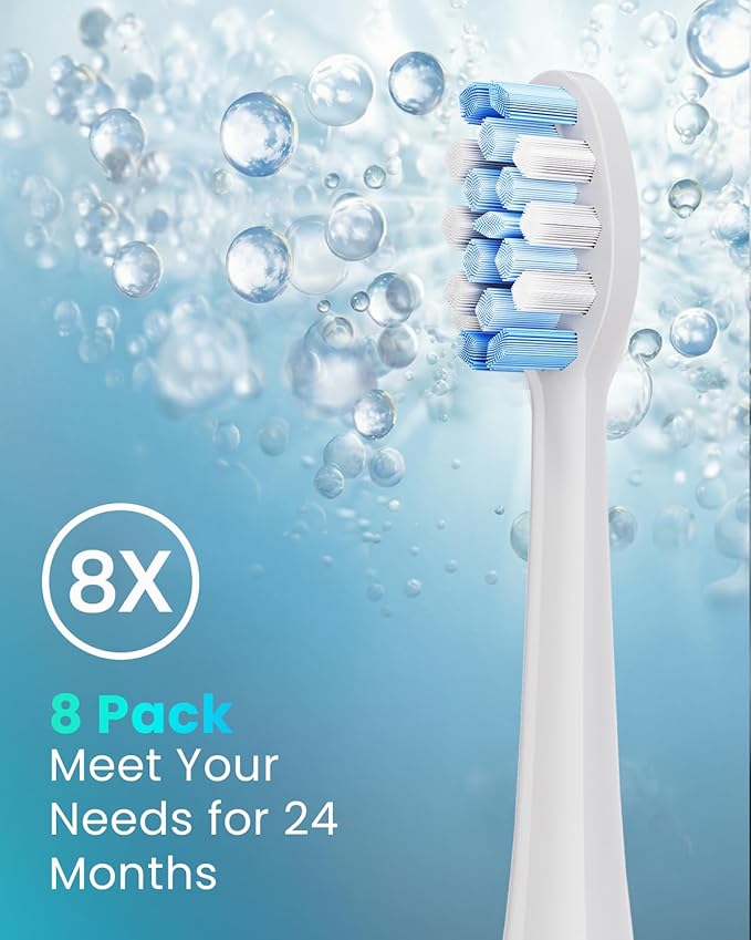 Onlyone Replacement Toothbrush Heads, Compatible with Philips Sonicare Click-on Handles, and AquaSonic Electric Toothbrush, Soft Electric Toothbrush Heads Refills, White, 8 Pack