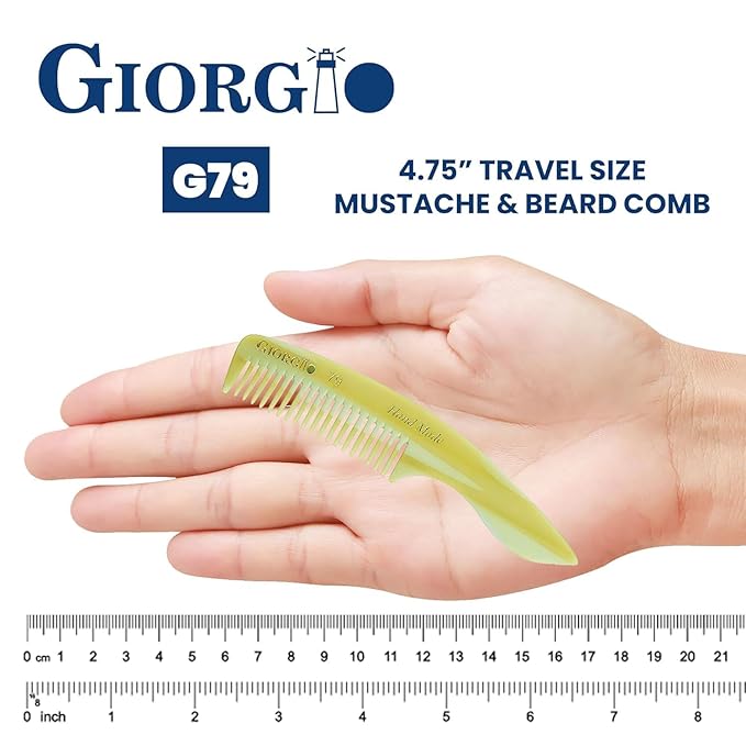 Giorgio G79 Travel Size Mustache and Beard Comb for Men - Small Fine Tooth Pocket Combs for Everyday Hair Care - Sawcut and Hand Polished Pocket and Styling Comb - Handmade Ivory