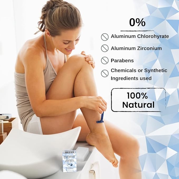 After Shave Alum Block, All Natural Potassium Alum, For Women and Men, Alum Stone, Styptic Skin Soothing, Anti-Ingrown Hair Alum Bar, Shaving Accessory, Unscented, 2,5 oz