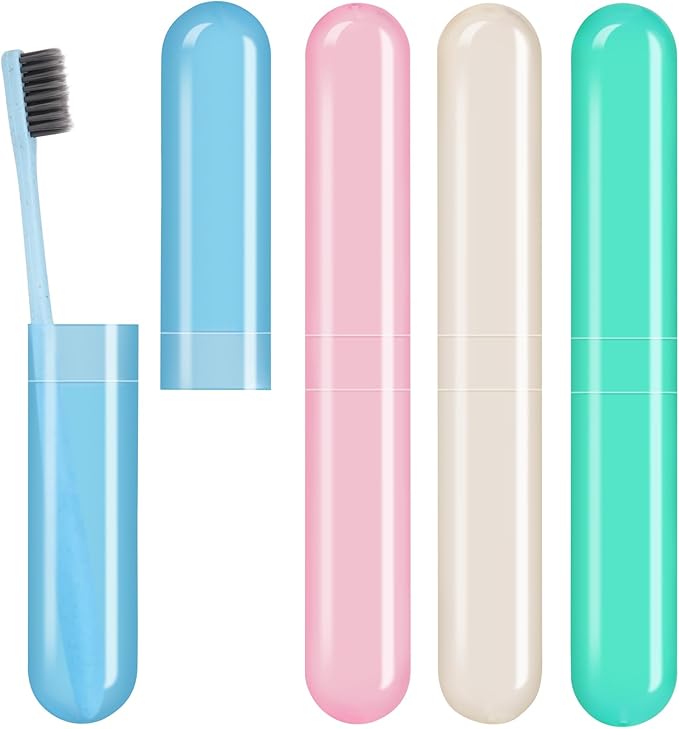 Hooqict 4 Pack Toothbrush Cases Travel Toothbrush Holder Portable Toothbrush Container Plastic Protector Cover Case for Traveling, Camping, Home, School, Business