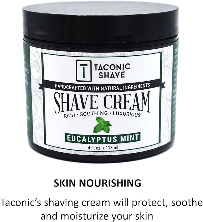 Taconic Shave, All Natural Shave Cream – Highly-Concentrated, Shaving Cream for Men and Women – 4 oz. Moisturizing Shaving Cream Tub with Skin Soothing Ingredients – Cooling Eucalyptus & Mint