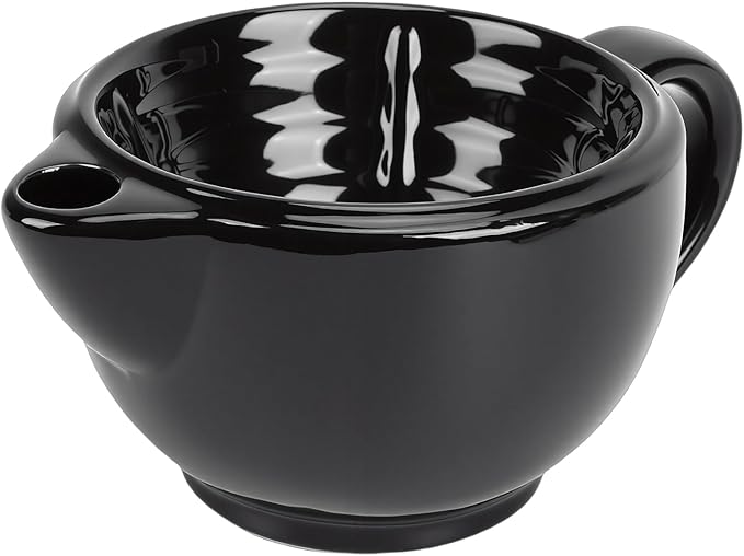 Double Walled Ceramic Shaving Bowl, Heat Retention Lather Bowl with Wide Mouth & Textured Interior, Large Handle Shaving Mug for Men, Hot Lather Accessory (Double Layer)