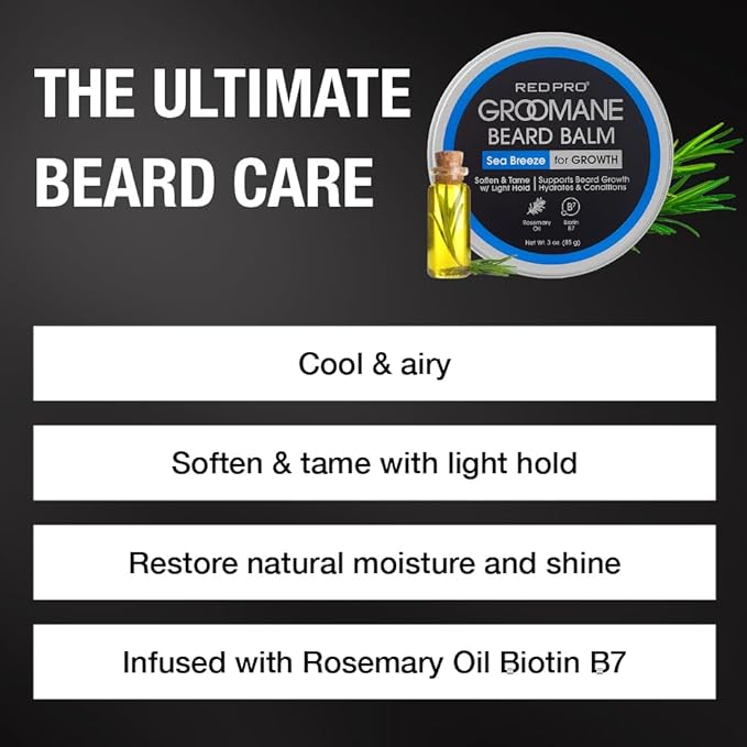 Red by Kiss Groomane Beard Balm, Soften & Tame, Light Hold, Promotes Full, Healthy Look Beard Strengthen Facial Hair, Reduce Breakage