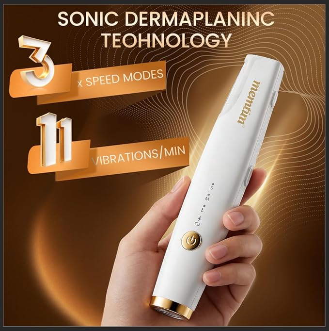 Dermaplane for Women Face Eyebrow Trimmer Peach Fuzz Facial Hair Removal with Led Light 3 Speeds Rechargeable Dermaplaning Tool with 4 Replaceable Blades(Gold)