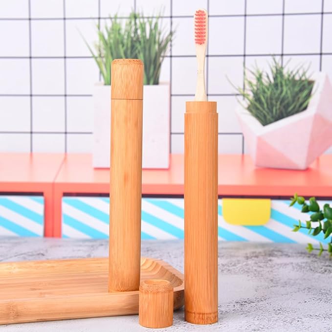 VASANA 2PCS Bamboo Toothbrush Case Portable Toothbrush Container Reusable Toothbrush Holder Personal Cleaning Tools Storage for Daily Use Traveling Camping(21CM)