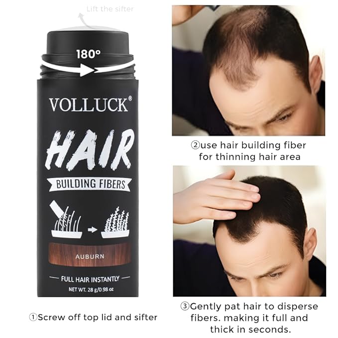VOLLUCK Hair Fibers for Thinning Hair, Instant Coverage Hair Building Fibers for Women and men, Natural Hair Powder for Conceal Hair Loss 28 g*2 (Medium Brown, 2 PCS)