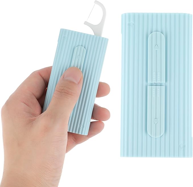 WLLHYF Portable Dental Floss Case Automatic Dental Floss Pick Organizer Case Travel Flosser Dispenser Storage Case Refillable Holder Boxes with 10 Floss Picks for Teeth Cleaning (Blue)