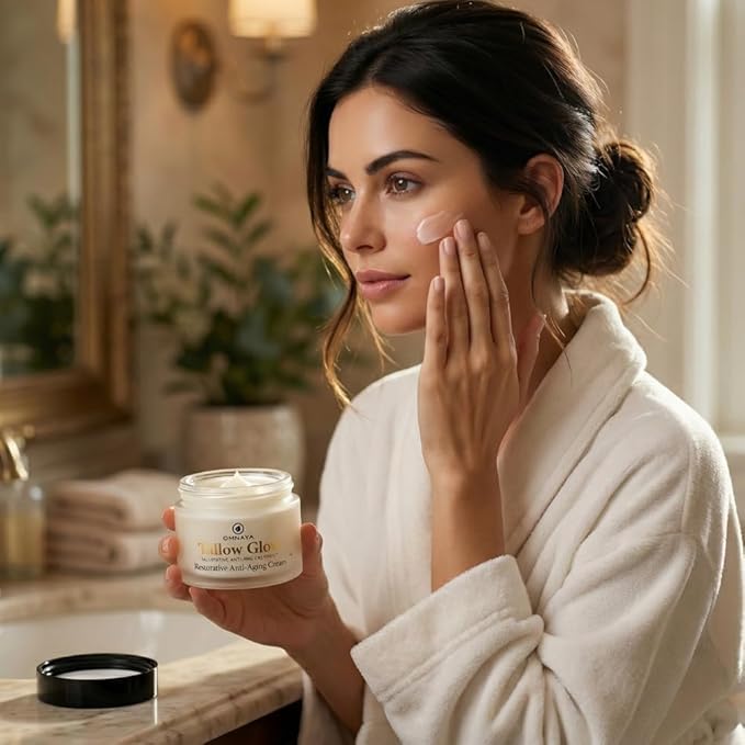 Organic Premium Grass Fed Beef Tallow for Skin Cream - With Bakuchiol & Gotu Kola for Anti-Aging, Face & Body Cream with Jojoba, Honey, Greek Olive Oil 4oz