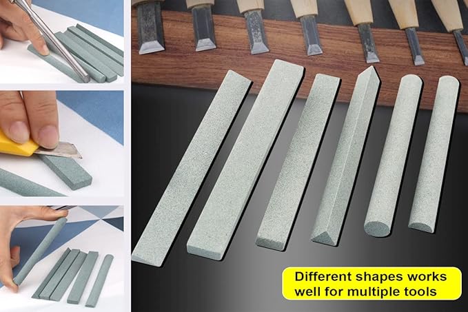 Sharpening Stone Set,6pcs 180# Wood Carving Sharpener Whetstone Sanding Sticks,Coarse Polishing Set for Sharpen Chisel or Small Detailed Tools,Variety of Shapes(Length3.94Inch)]