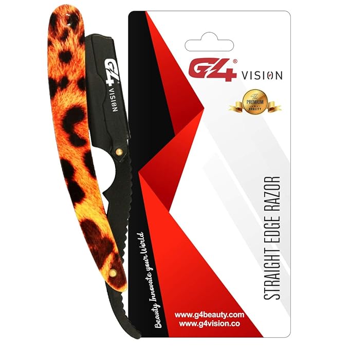 G4 Vision Stainless Steel Straight Edge Barber Shaving Razor with Blade for Close Shaving Men Folding Replaceable Blades (Tiger)