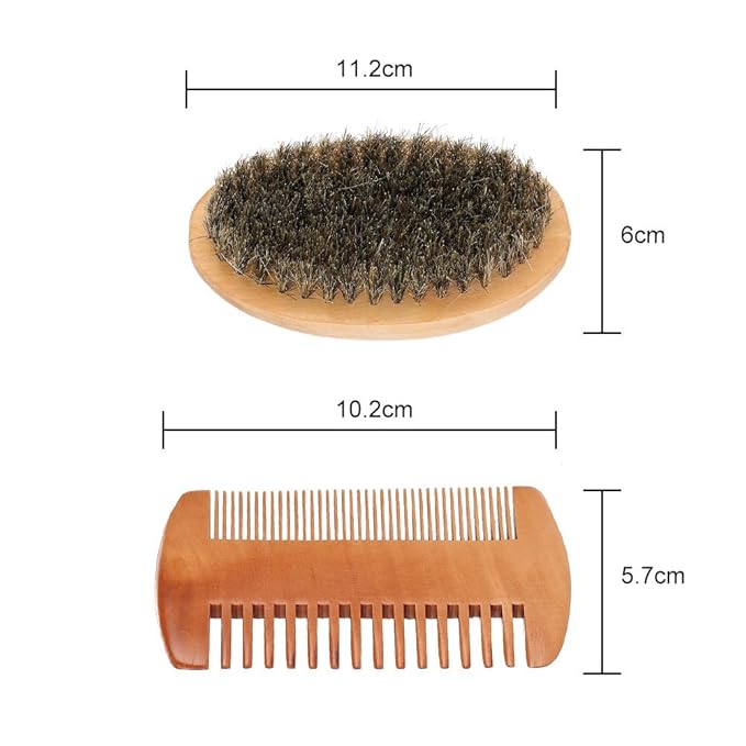 Beard Brush and Comb Set, Boar Beard Brush and Handmade Wooden Comb Mustache Shaving Cleaning Grooming Kit for Men