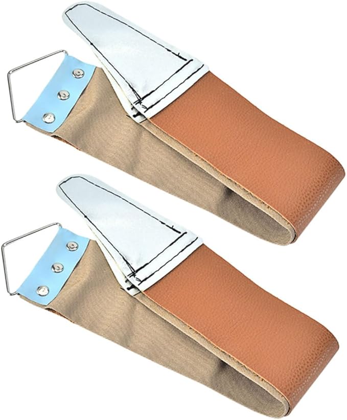 Dual-Sided Razor Strop 2-Piece Set Stainless Steel and Genuine Leather Sharpening Cloth for Men Practical Shaver Tool for Home and Travel Random Color