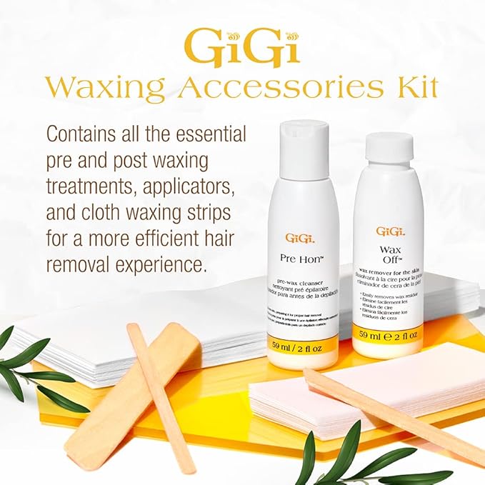 GiGi Waxing Accessories Kit - Non-Woven Wax Strips, Applicators Sticks & Treatments for Face & Body Hair Removal - Pre & Post Wax Care