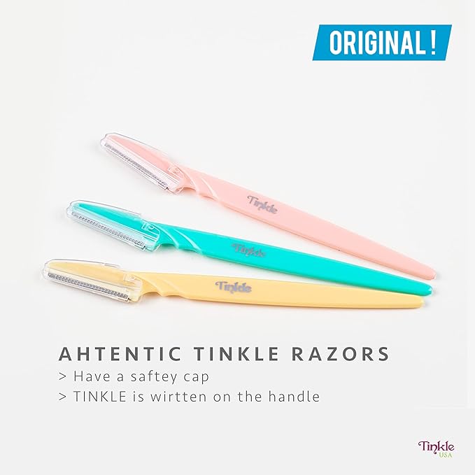 Tinkle Dermaplaning Tool 9ct, Dermaplane Razor for Women, Safe and Easy Peach Fuzz Remover, Eyebrow Trimmer with Protective Cover (6 Packs of 3), Stocking Stuffers