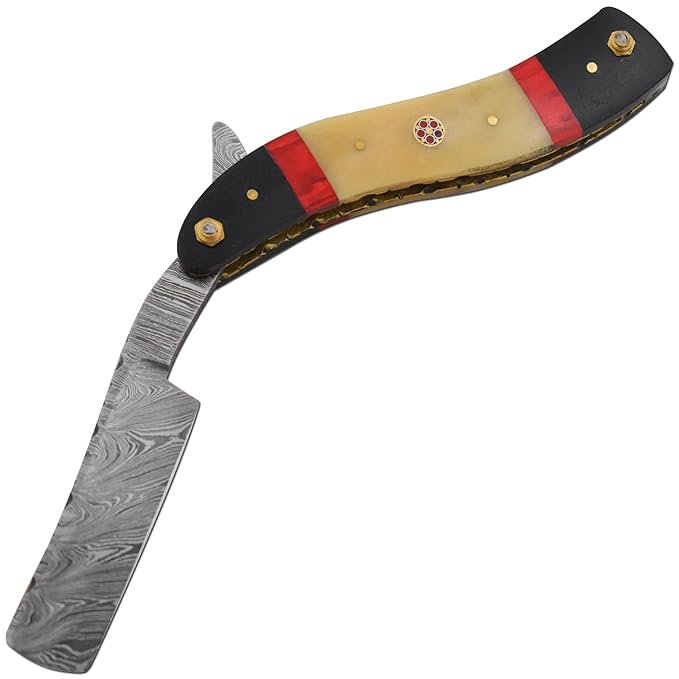 Straight Razor | High Hardness Real Damascus Steel Cutthroat Straight Edge-Blade Barber Razor (329)