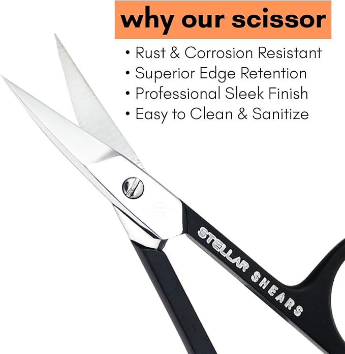 Precision Cuticle Scissors – Extra Sharp Curved Stainless Steel Blades for Nail, Eyebrow & Dry Skin Trimming – Professional Manicure & Pedicure Scissors for Women & Men (Black)