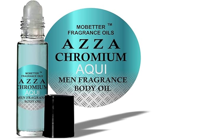 MOBETTER FRAGRANCE OILS AZZA CHROMIUM AQUI Men Cologne Body Oil 1/3 oz roll on Glass Bottle