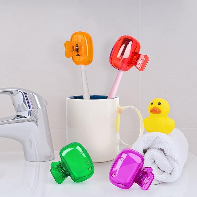 Hxezoc 4 Pack Travel Toothbrush Head Covers Toothbrush Protector Cap Brush Pod Case Protective Portable Plastic Clip for Household Travel, Bathroom, Camping, School, Business