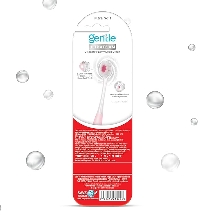 Colgate Gentle UltraFoam Ultra Soft Bristles Manual Toothbrush for adults, 2 Pcs, Soft Bristles for Superior Clean, Multicolor