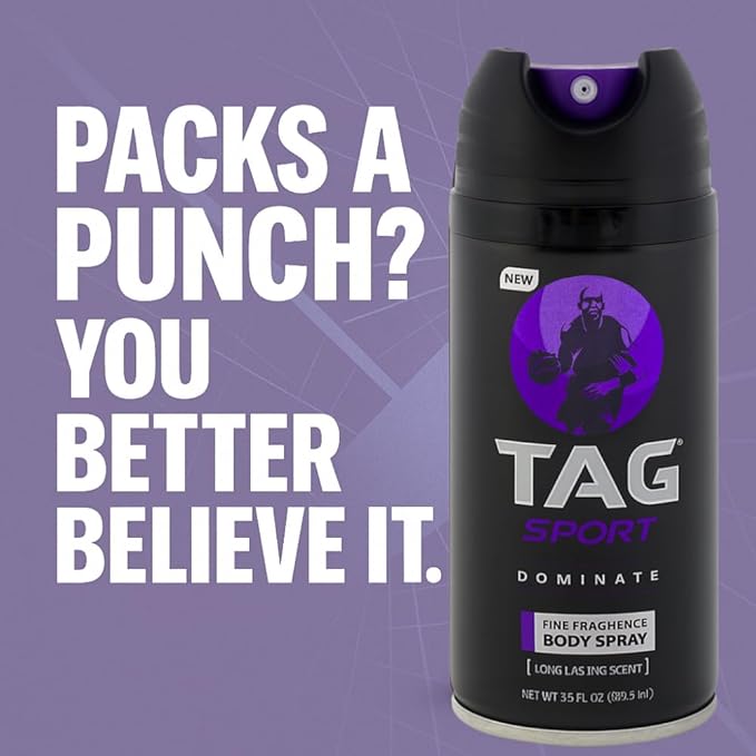 TAG Body Spray for Active Men - Dominate Scent, Long Lasting Men’s Fragrance, Strong Protection, Cologne Fragrance and Deodorant Spray in One; 3-Pack of 3.5 Oz Sprays (10.50 Ounces)