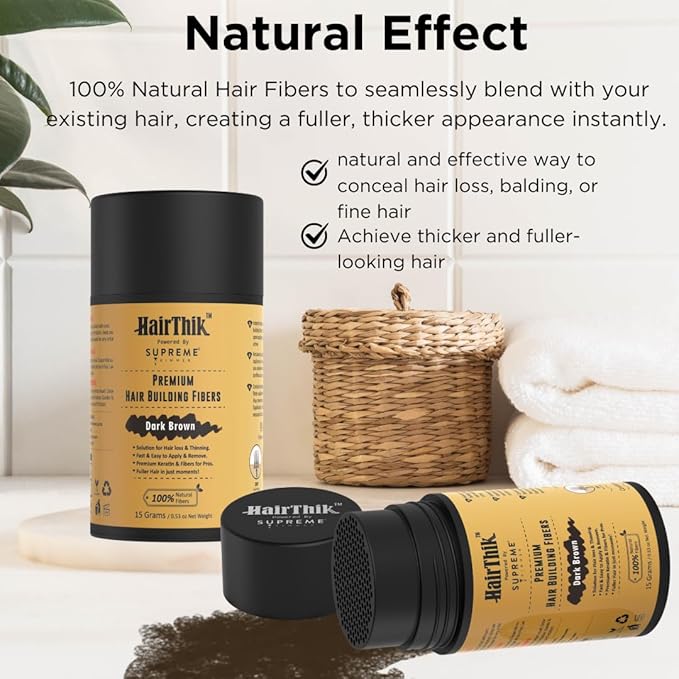 Supreme Trimmer Hair Building Fibers - Instantly Fill in Fine or Thinning Hair for Thicker, Natural, Fuller-Looking Hair for Men & Women – Hair Thinning & Balding Solution | Dark Brown, 15 Grams