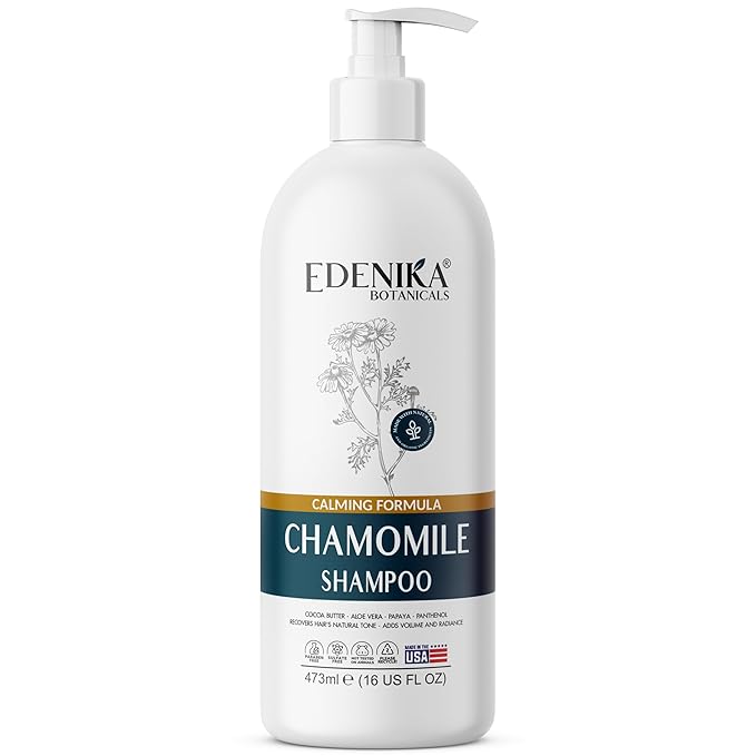 Chamomile Shampoo with Cocoa Butter, Aloe Vera & Papaya, 16 fl oz, Calming & Hydrating Formula, Vegan, Sulfate-Free, Paraben-Free, for All Hair Types