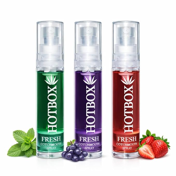 HOTBOX Fresh Cottonmouth Spray, Mint Grape Strawberry Flavors, Mouth Freshener (3 Pack-Variety)