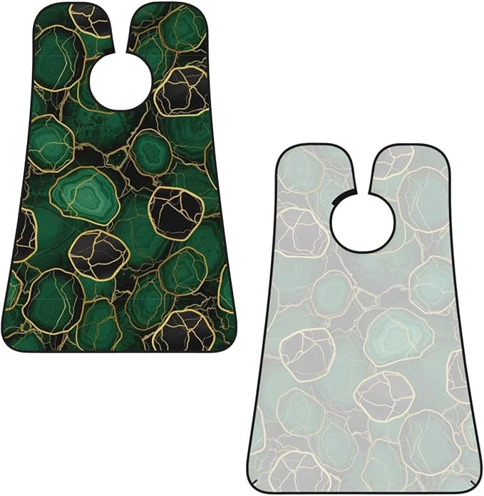 Men's Beard Maintenance Apron, Waterproof & Easy Clean, Emerald Green Marbled Gold Glitters Green Marble