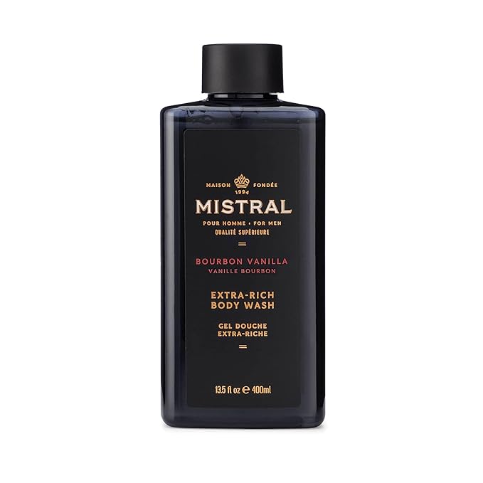 Mistral Men's Body Wash & Shampoo, Bourbon Vanilla 13.5 oz | 2-in-1 Natural Shower Gel for Men | SLS, Paraben & Phthalate Free | Natural Men’s Body Wash, Moisturizing Bath Gel - Made in France