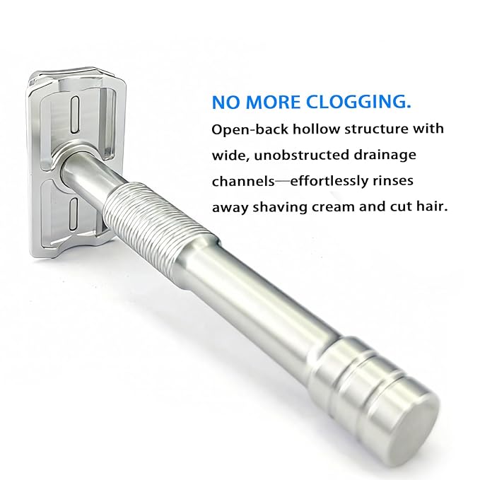 KAMPFE Shaving Razor CNC Aluminum Double Edge Safety Razor Contains 5 Blades.Perfect Fixed Shaving Angle With Superior Blade Rigdity.Mild Type Reusable Single Blade Razors for Men and Women (silvery1)