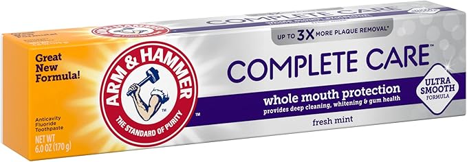 ARM & HAMMER Complete Care Toothpaste, Teeth Whitening Toothpaste, Fluoride, Whole Mouth Protection, Fresh Mint Flavor, 6.0 oz (Pack of 1)