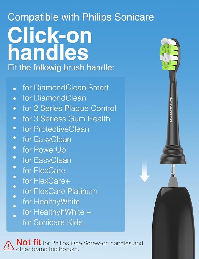 Replacement Toothbrush Heads for Philips Sonicare W C2 Electric Toothbrush Heads Compatible with Sonicare 4100 5100 5300 6100 C1 G2 Snap-on Electric Tooth Brush Handle, 8 Count, Black