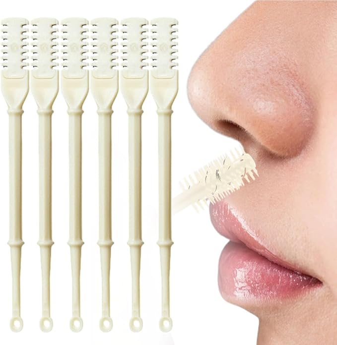 Nasal Hair Cutter, Manual 360° Rotating Nose Hair Trimmer Removal Razors with Ear Picker,2 in 1 Double Sided Nose Hairs Knife Portable Removal Tool for Women Men (Beige/6pcs)
