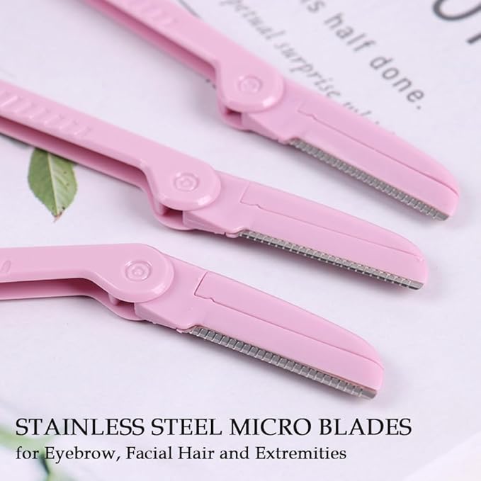 AKOAK 3 Pcs Folding Eyebrow Blade Portable Stainless Steel Mesh Beginners Protective Shaving Precision Razor, Eyebrow Trimmer for Both Men and Women